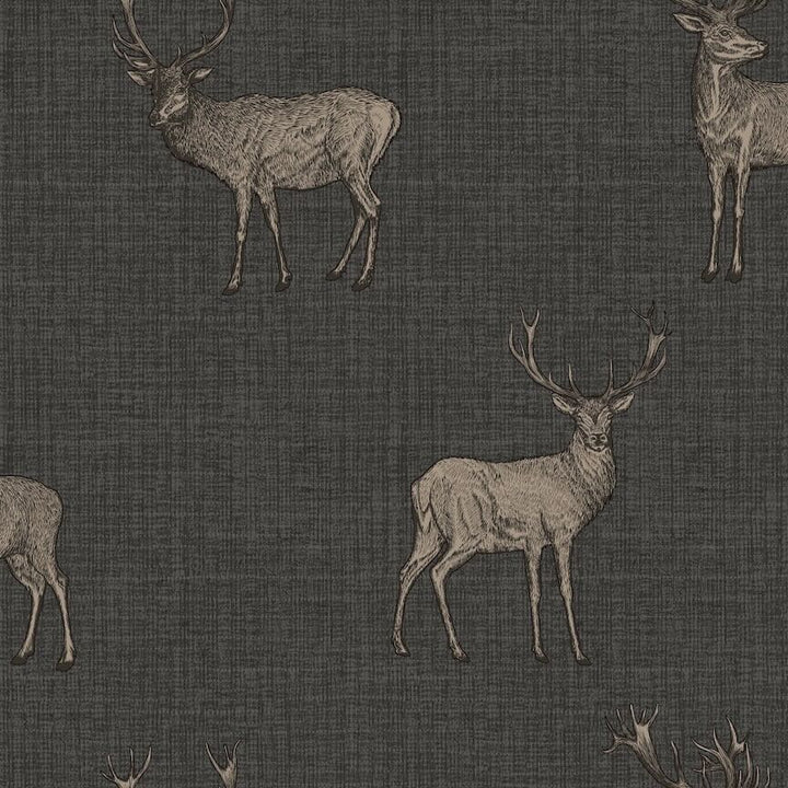 Arthouse Heritage Stag Charcoal/Copper Wallpaper - 909607