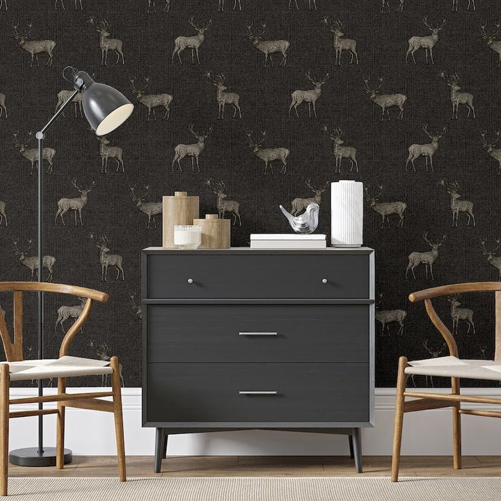  - Arthouse Heritage Stag Charcoal/Copper Wallpaper - 909607 - Decor Warehouse