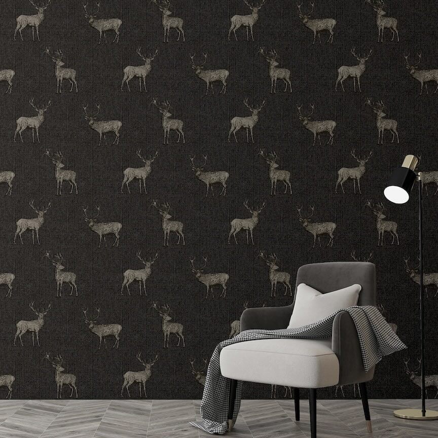  - Arthouse Heritage Stag Charcoal/Copper Wallpaper - 909607 - Decor Warehouse