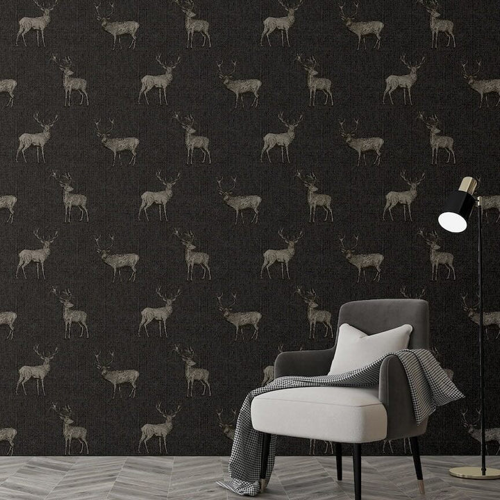  - Arthouse Heritage Stag Charcoal/Copper Wallpaper - 909607 - Decor Warehouse
