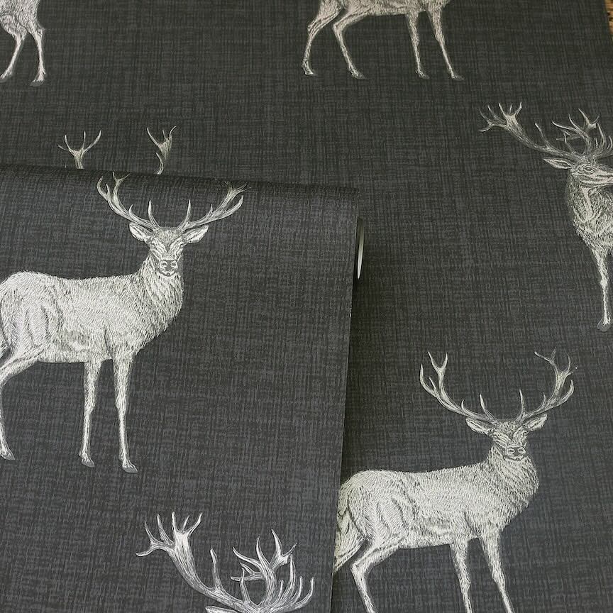  - Arthouse Heritage Stag Charcoal/Copper Wallpaper - 909607 - Decor Warehouse