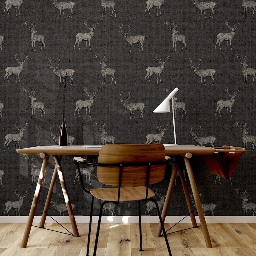  - Arthouse Heritage Stag Charcoal/Copper Wallpaper - 909607 - Decor Warehouse