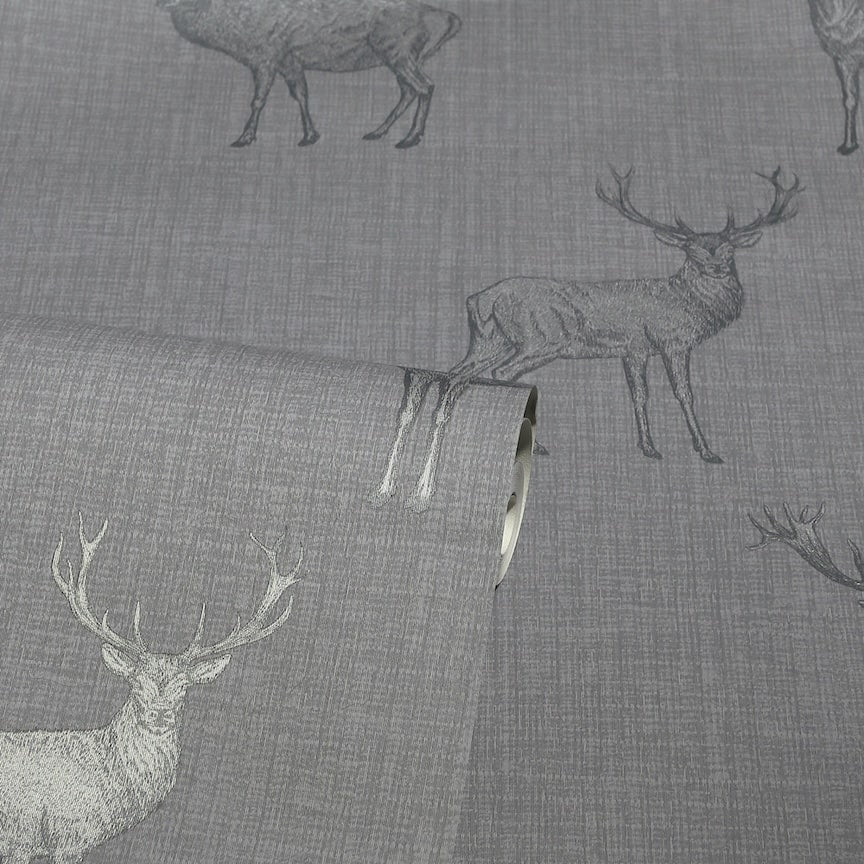  - Arthouse Heritage Stag Grey/Silver Wallpaper - 909608 - Decor Warehouse