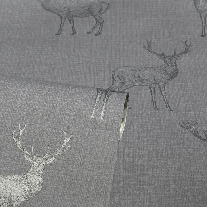  - Arthouse Heritage Stag Grey/Silver Wallpaper - 909608 - Decor Warehouse