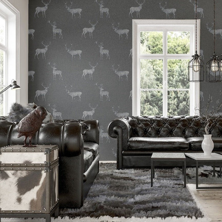  - Arthouse Heritage Stag Grey/Silver Wallpaper - 909608 - Decor Warehouse