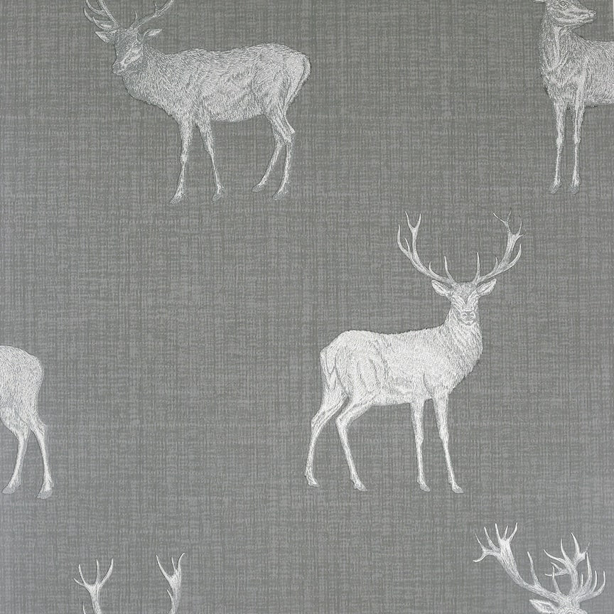  - Arthouse Heritage Stag Grey/Silver Wallpaper - 909608 - Decor Warehouse