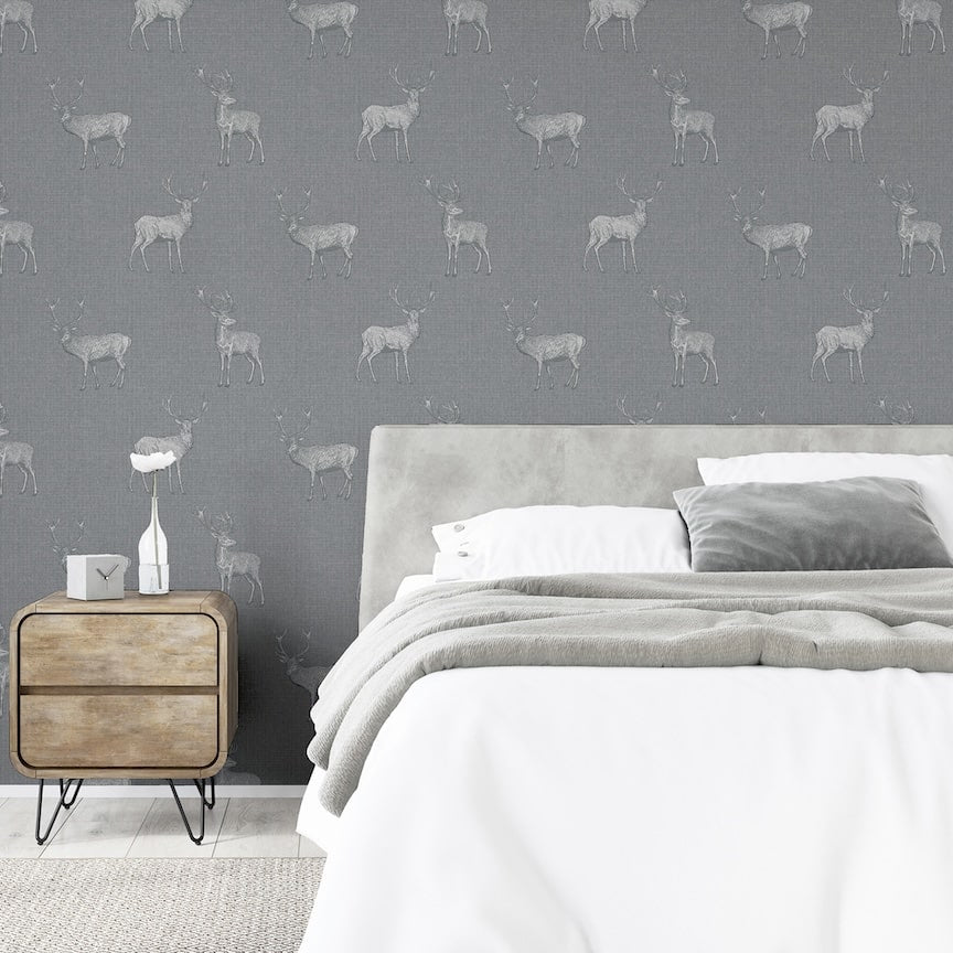  - Arthouse Heritage Stag Grey/Silver Wallpaper - 909608 - Decor Warehouse