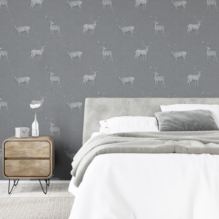  - Arthouse Heritage Stag Grey/Silver Wallpaper - 909608 - Decor Warehouse