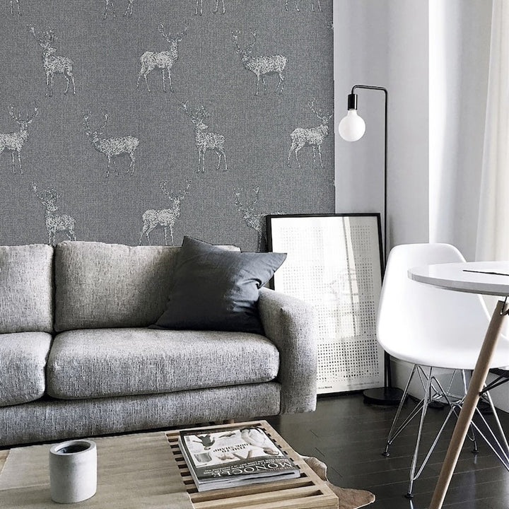  - Arthouse Heritage Stag Grey/Silver Wallpaper - 909608 - Decor Warehouse