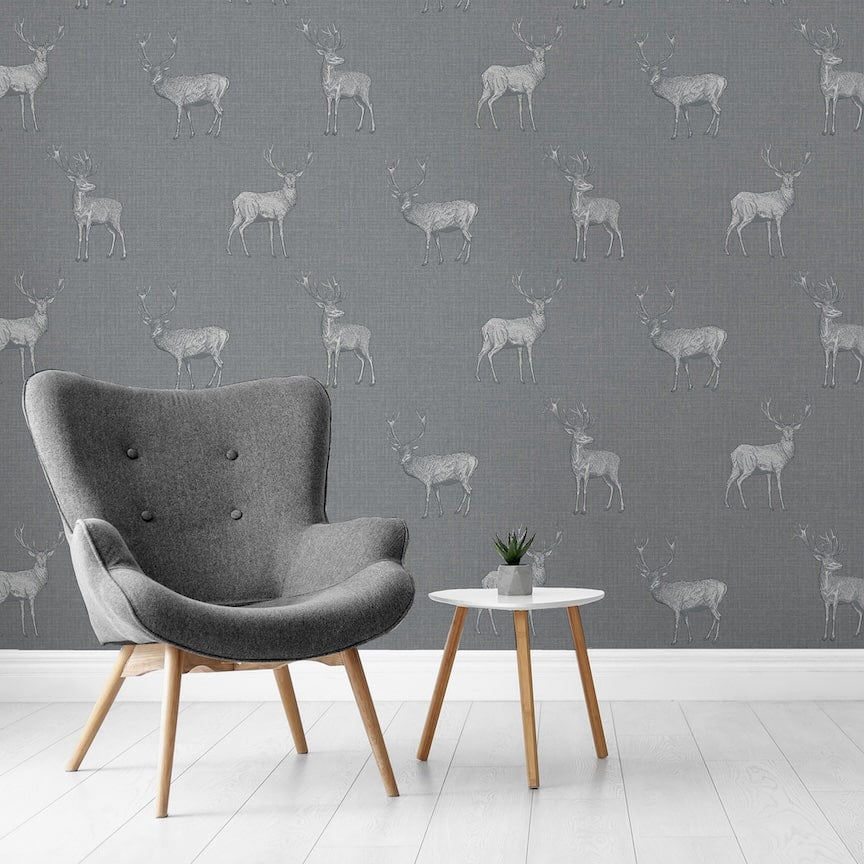  - Arthouse Heritage Stag Grey/Silver Wallpaper - 909608 - Decor Warehouse