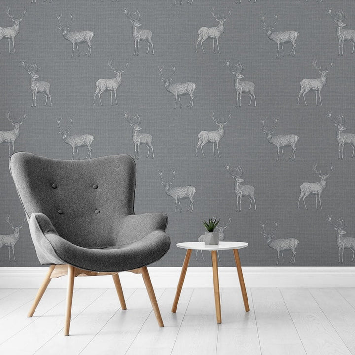  - Arthouse Heritage Stag Grey/Silver Wallpaper - 909608 - Decor Warehouse