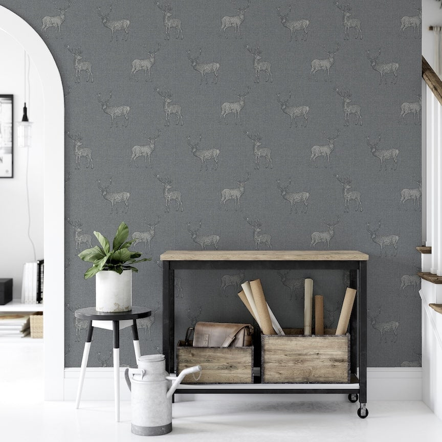  - Arthouse Heritage Stag Grey/Silver Wallpaper - 909608 - Decor Warehouse