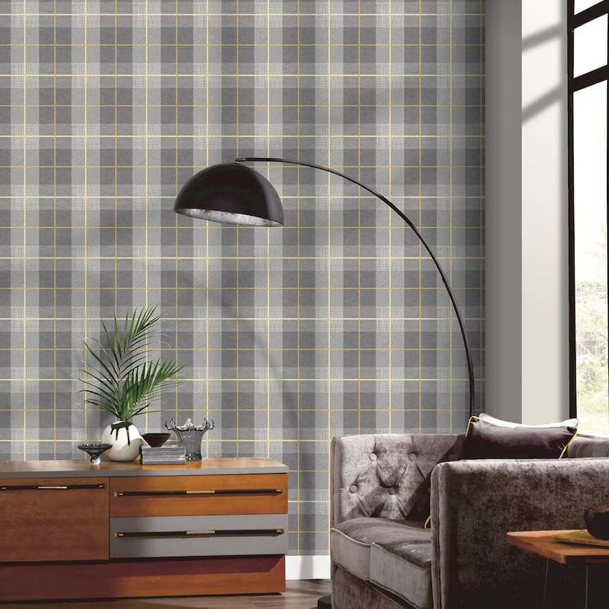  - Arthouse Heritage Tartan Ochre/Grey Wallpaper - 299000 - Decor Warehouse
