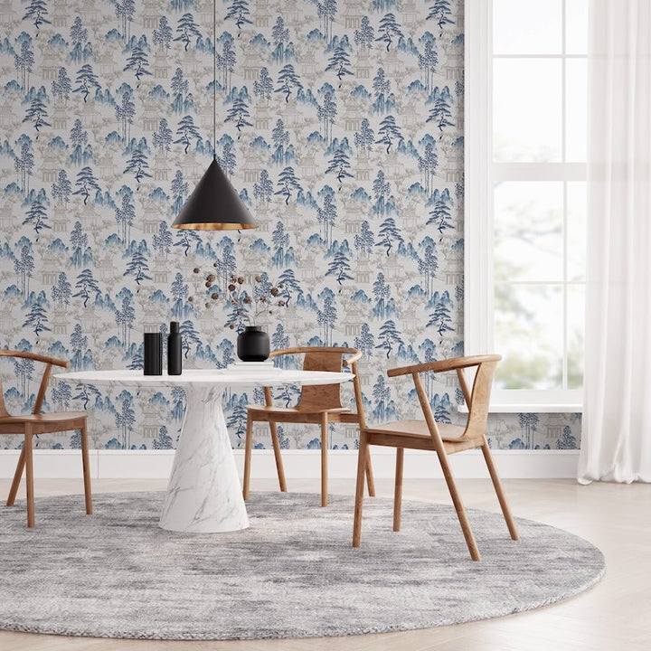 Arthouse Japanese Pagoda Blue Grey Wallpaper - 924803