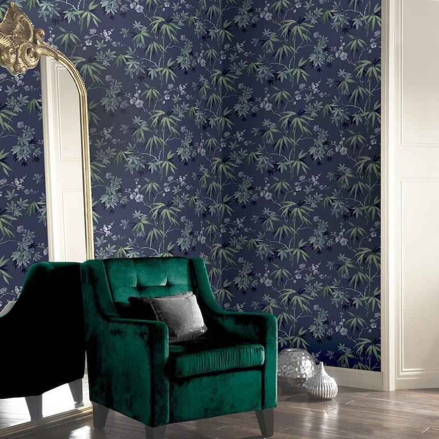 Arthouse Jasmine Garden Navy Wallpaper - 297800