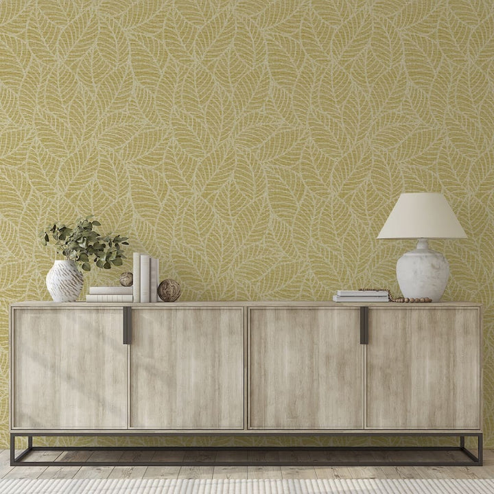  - Arthouse Leaf Lines Ochre Wallpaper - 692506 - Decor Warehouse
