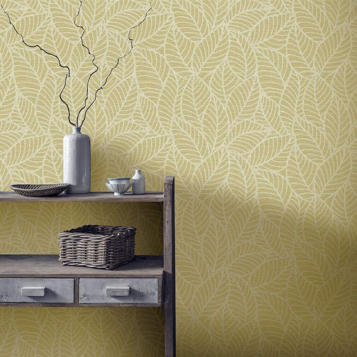  - Arthouse Leaf Lines Ochre Wallpaper - 692506 - Decor Warehouse