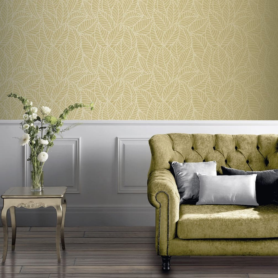  - Arthouse Leaf Lines Ochre Wallpaper - 692506 - Decor Warehouse