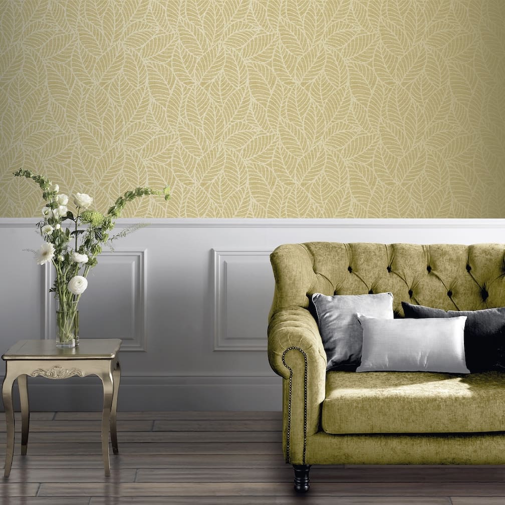 - Arthouse Leaf Lines Ochre Wallpaper - 692506 - Decor Warehouse