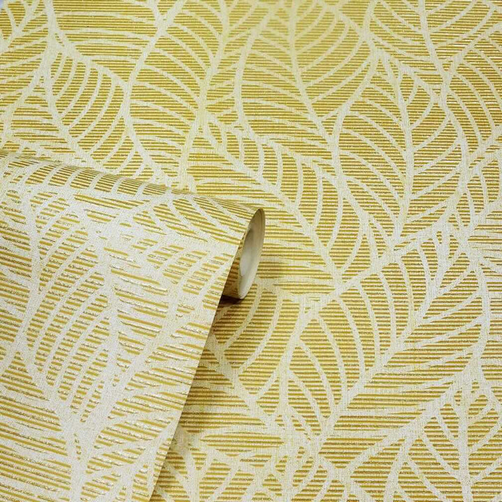  - Arthouse Leaf Lines Ochre Wallpaper - 692506 - Decor Warehouse
