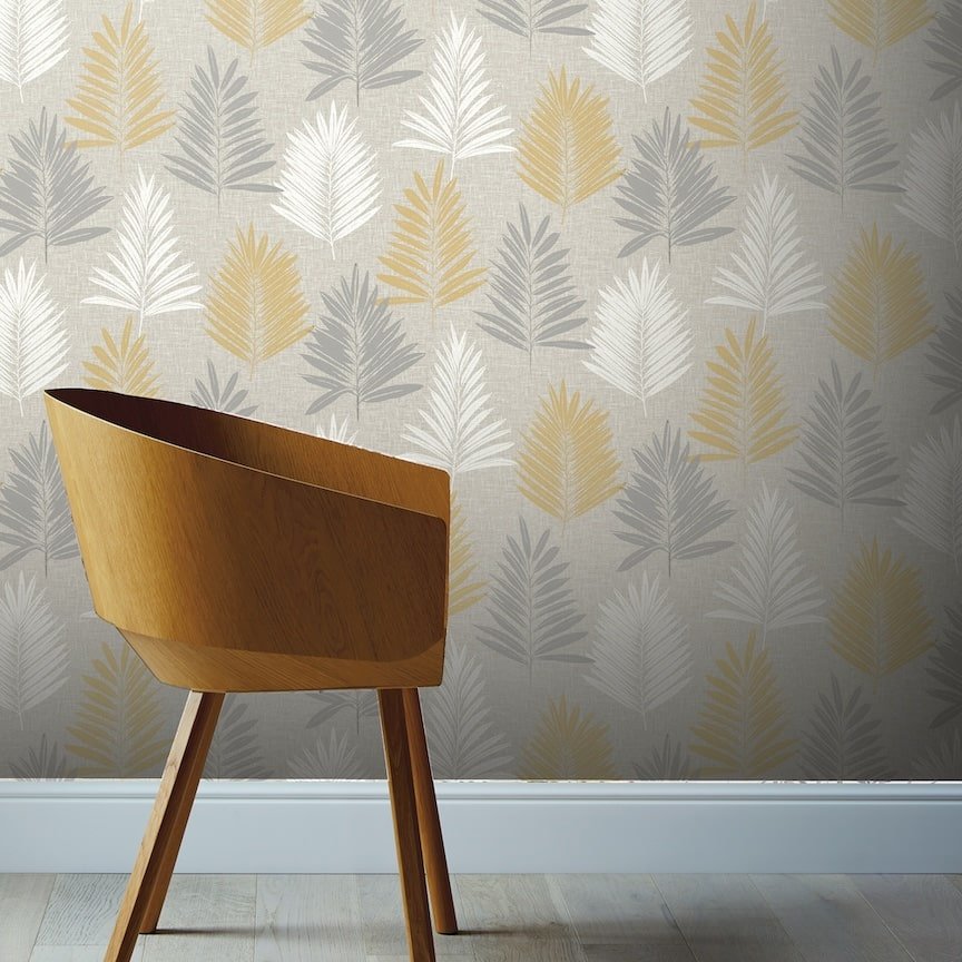  - Arthouse Linen Palm Ochre/Grey Wallpaper - 697800 - Decor Warehouse