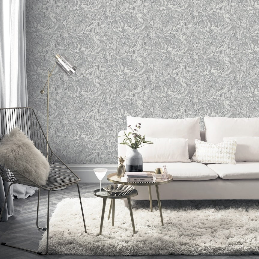  - Arthouse Liquid Marble Grey Wallpaper - 693901 - Decor Warehouse