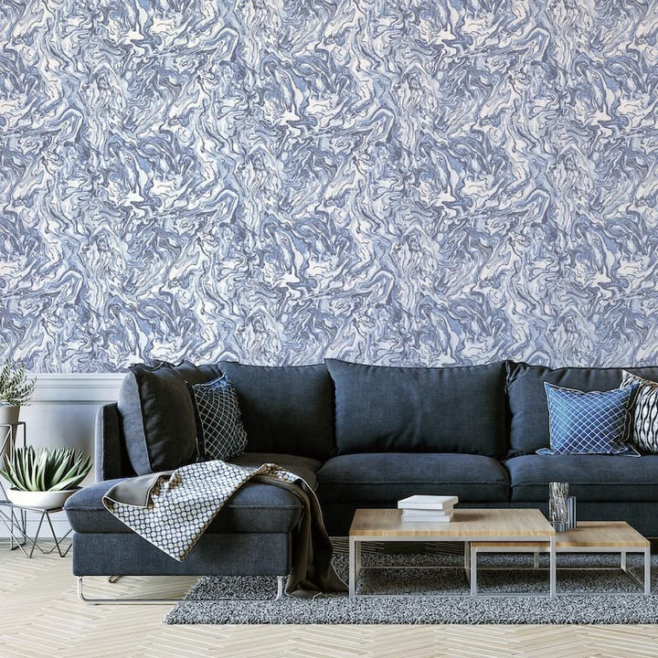  - Arthouse Liquid Marble Navy Wallpaper - 693902 - Decor Warehouse