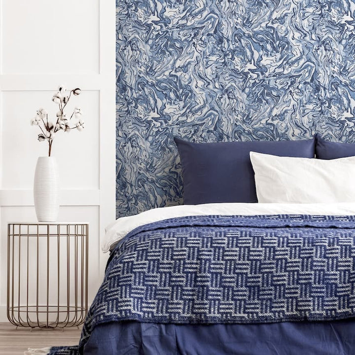  - Arthouse Liquid Marble Navy Wallpaper - 693902 - Decor Warehouse