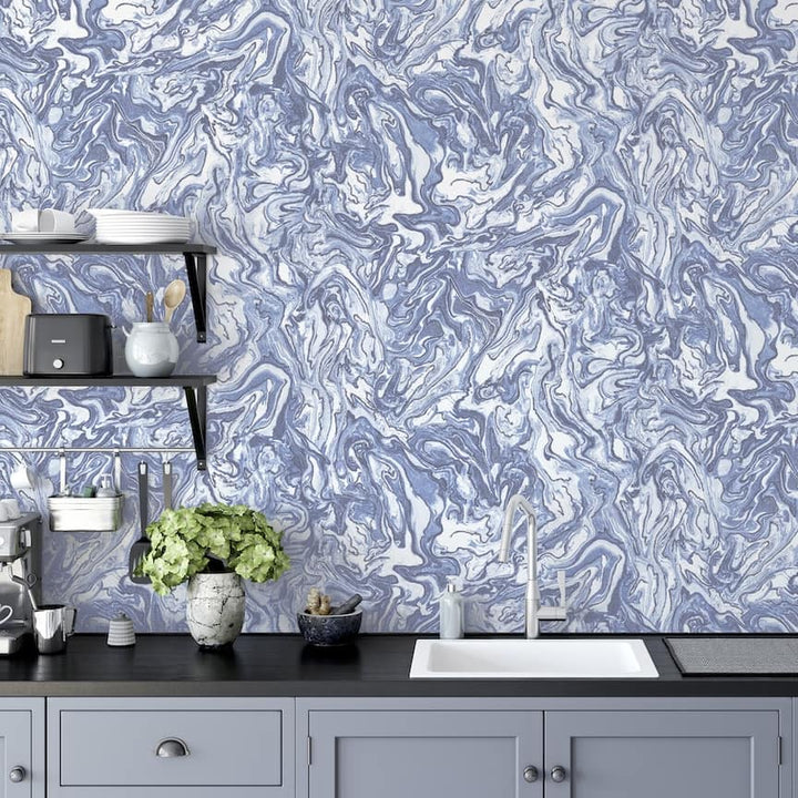  - Arthouse Liquid Marble Navy Wallpaper - 693902 - Decor Warehouse