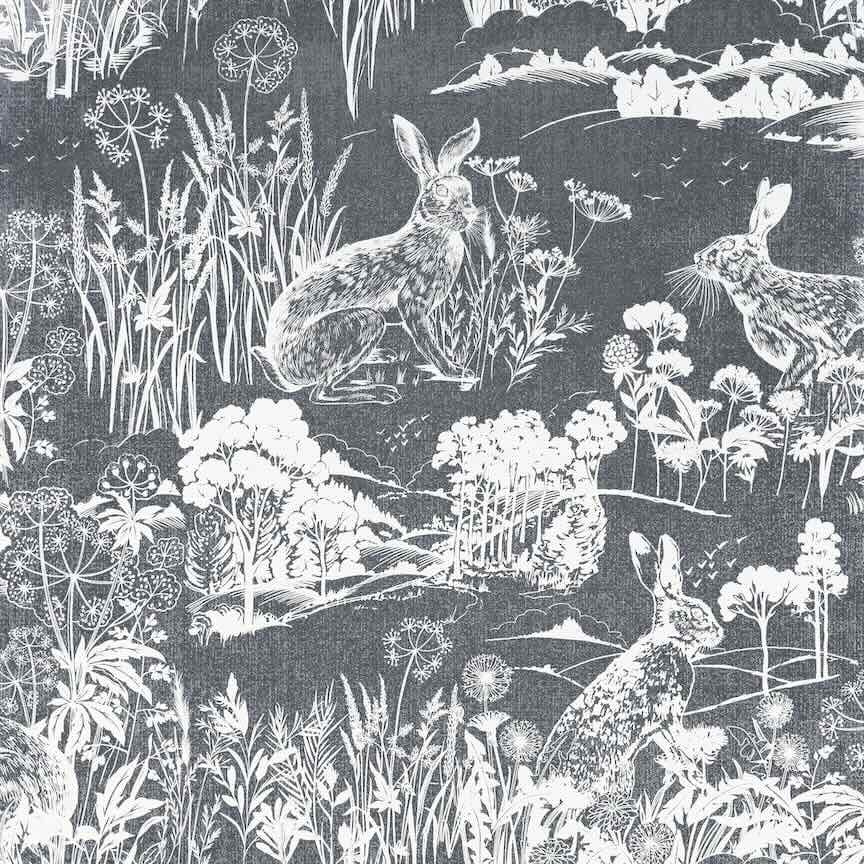  - Arthouse Meadow Hare Navy Wallpaper - 909606 - Decor Warehouse
