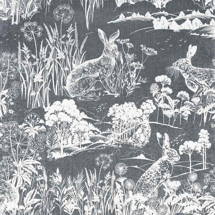  - Arthouse Meadow Hare Navy Wallpaper - 909606 - Decor Warehouse