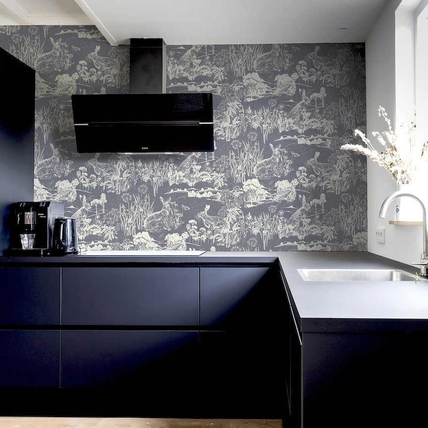  - Arthouse Meadow Hare Navy Wallpaper - 909606 - Decor Warehouse