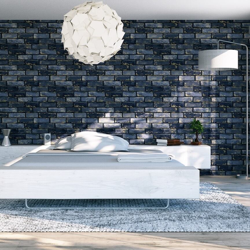  - Arthouse Metallic Brick Navy/Gold Wallpaper - 692200 - Decor Warehouse