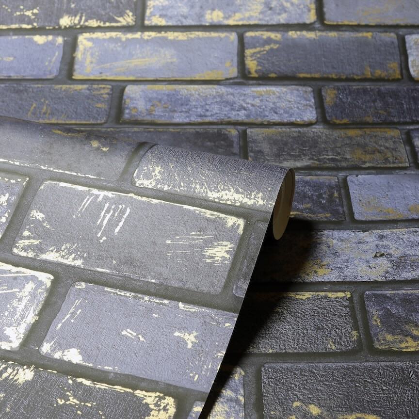  - Arthouse Metallic Brick Navy/Gold Wallpaper - 692200 - Decor Warehouse