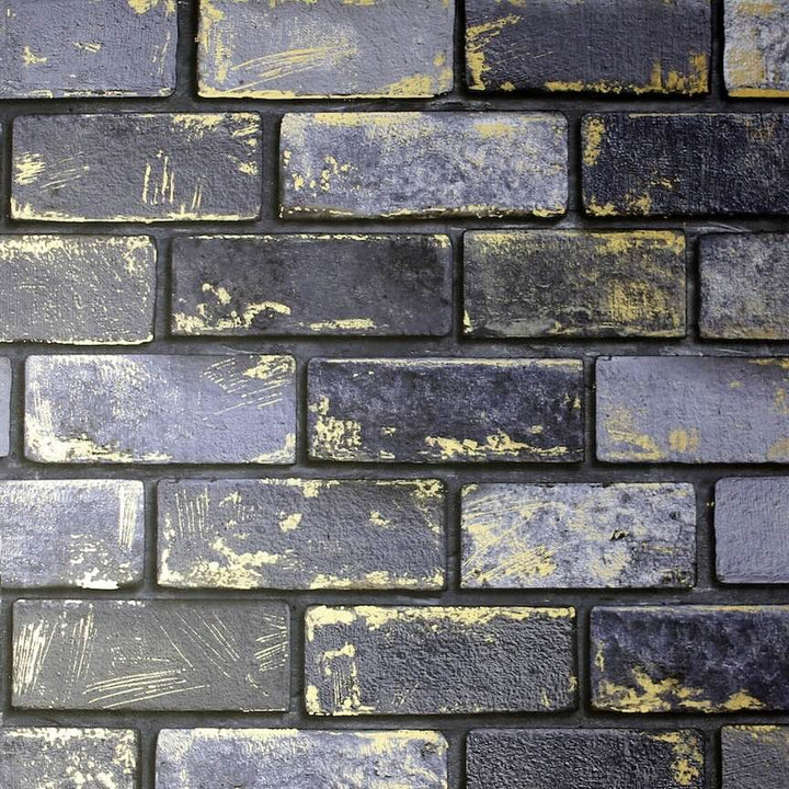  - Arthouse Metallic Brick Navy/Gold Wallpaper - 692200 - Decor Warehouse