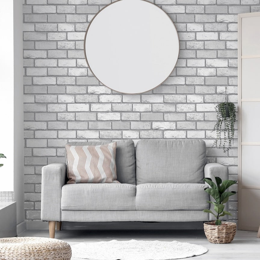  - Arthouse Metallic Brick White/Silver Wallpaper - 692201 - Decor Warehouse