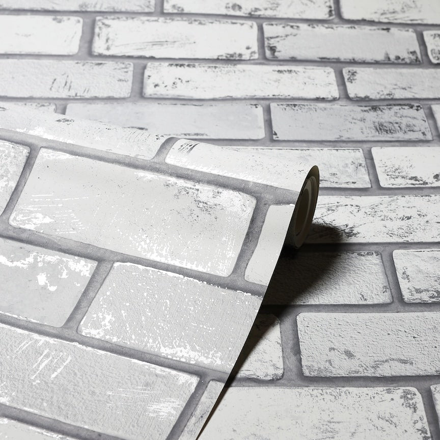  - Arthouse Metallic Brick White/Silver Wallpaper - 692201 - Decor Warehouse