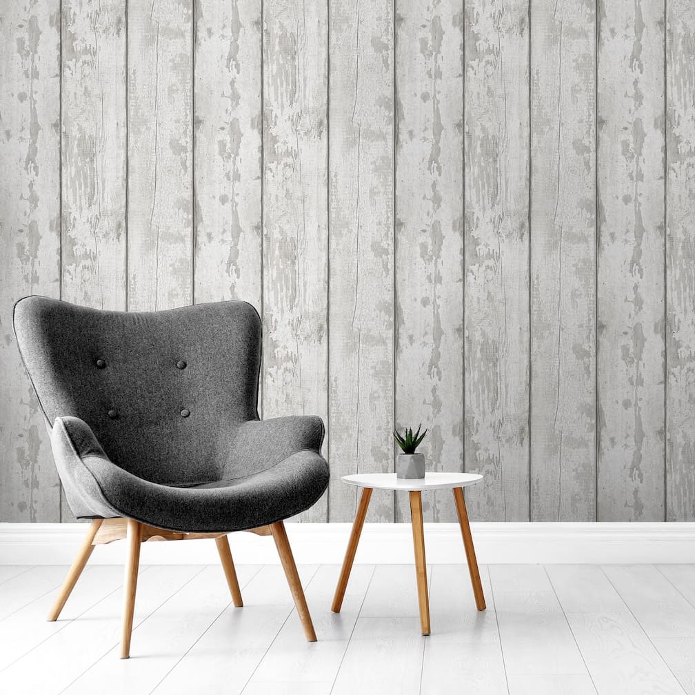 Arthouse Metallic Washed Wood Grey/Silver Wallpaper - 908501