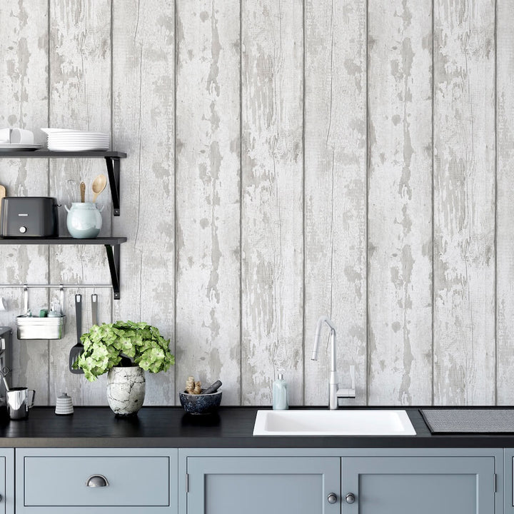  - Arthouse Metallic Washed Wood Grey/Silver Wallpaper - 908501 - Decor Warehouse