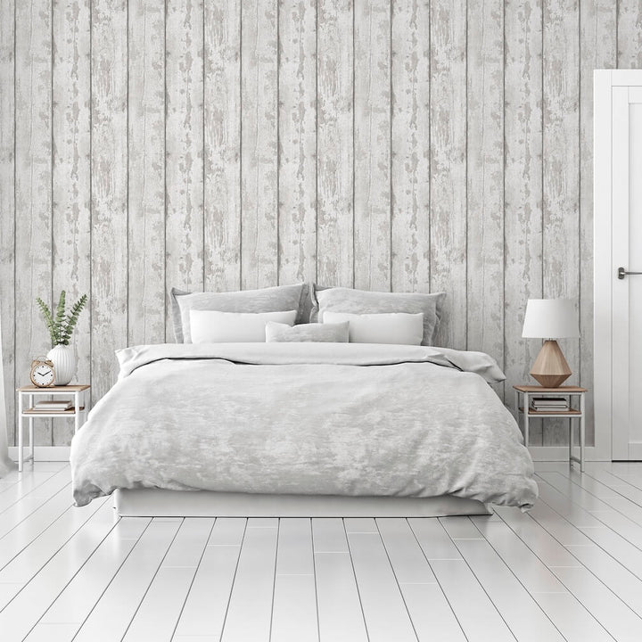  - Arthouse Metallic Washed Wood Grey/Silver Wallpaper - 908501 - Decor Warehouse