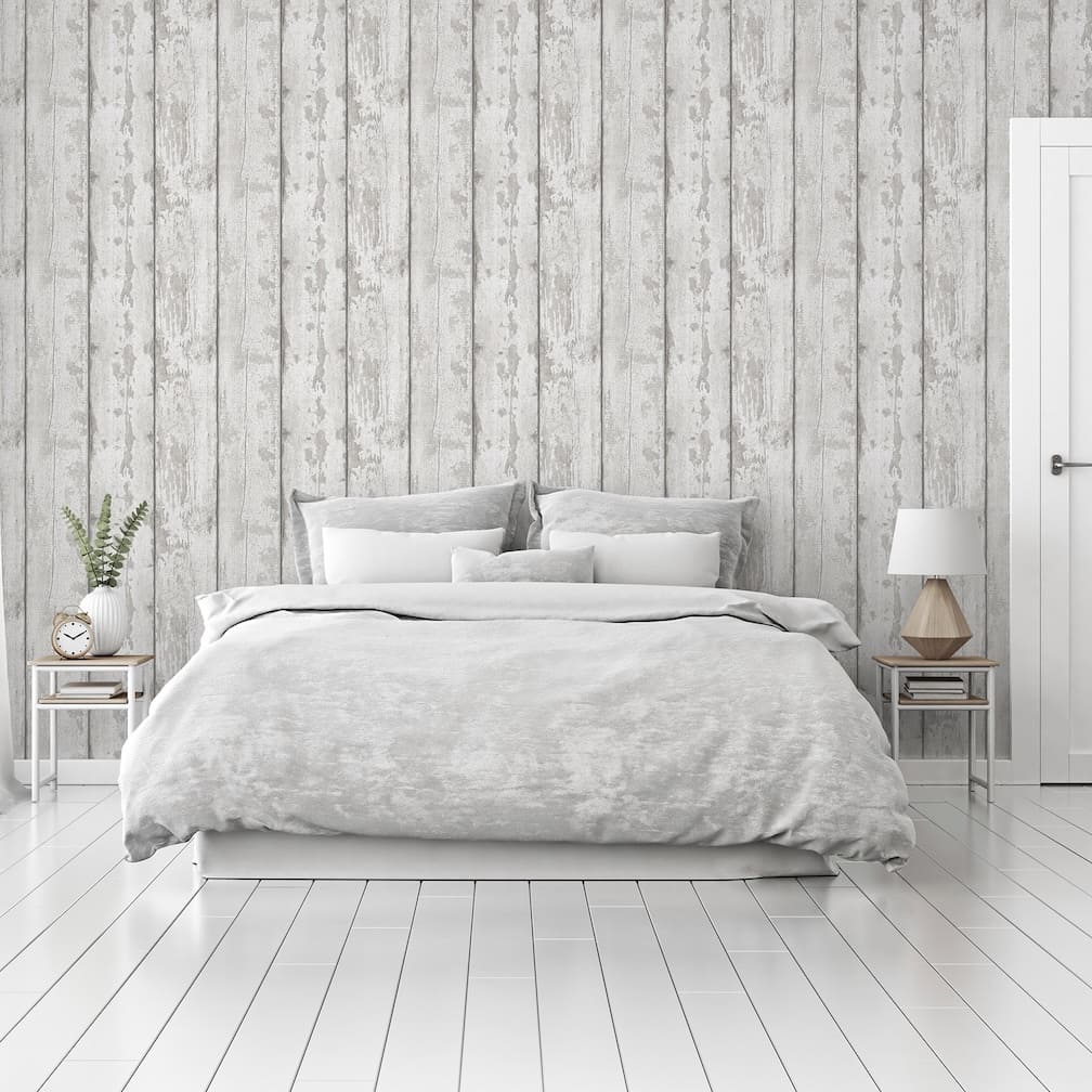 Arthouse Metallic Washed Wood Grey/Silver Wallpaper - 908501