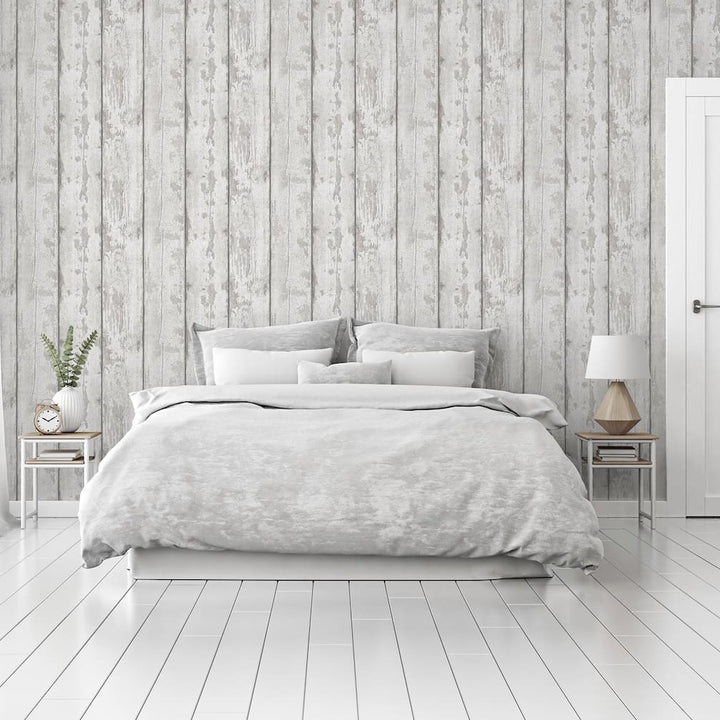 Arthouse Metallic Washed Wood Grey/Silver Wallpaper - 908501