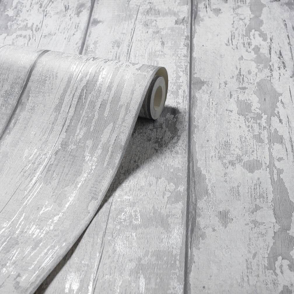 - Arthouse Metallic Washed Wood Grey/Silver Wallpaper - 908501 - Decor Warehouse