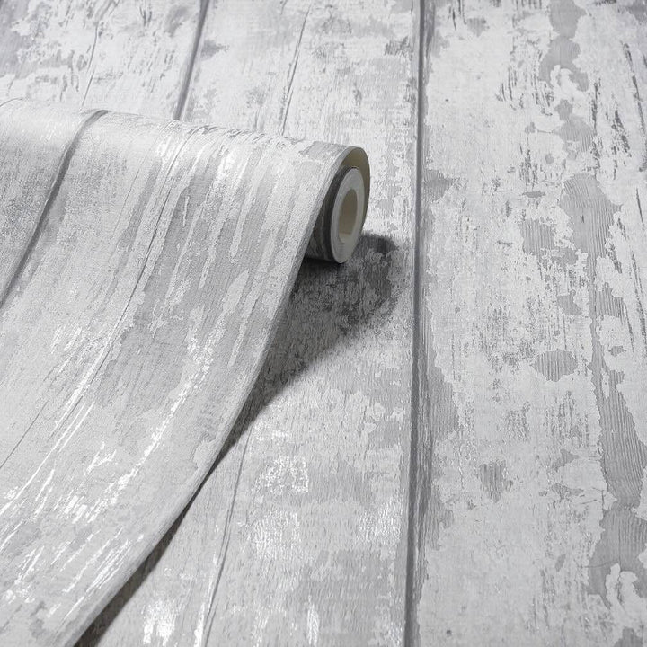 - Arthouse Metallic Washed Wood Grey/Silver Wallpaper - 908501 - Decor Warehouse