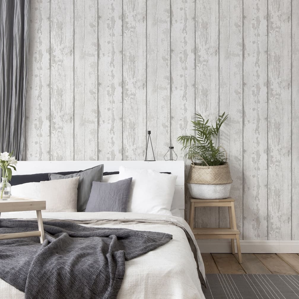 Arthouse Metallic Washed Wood Grey/Silver Wallpaper - 908501