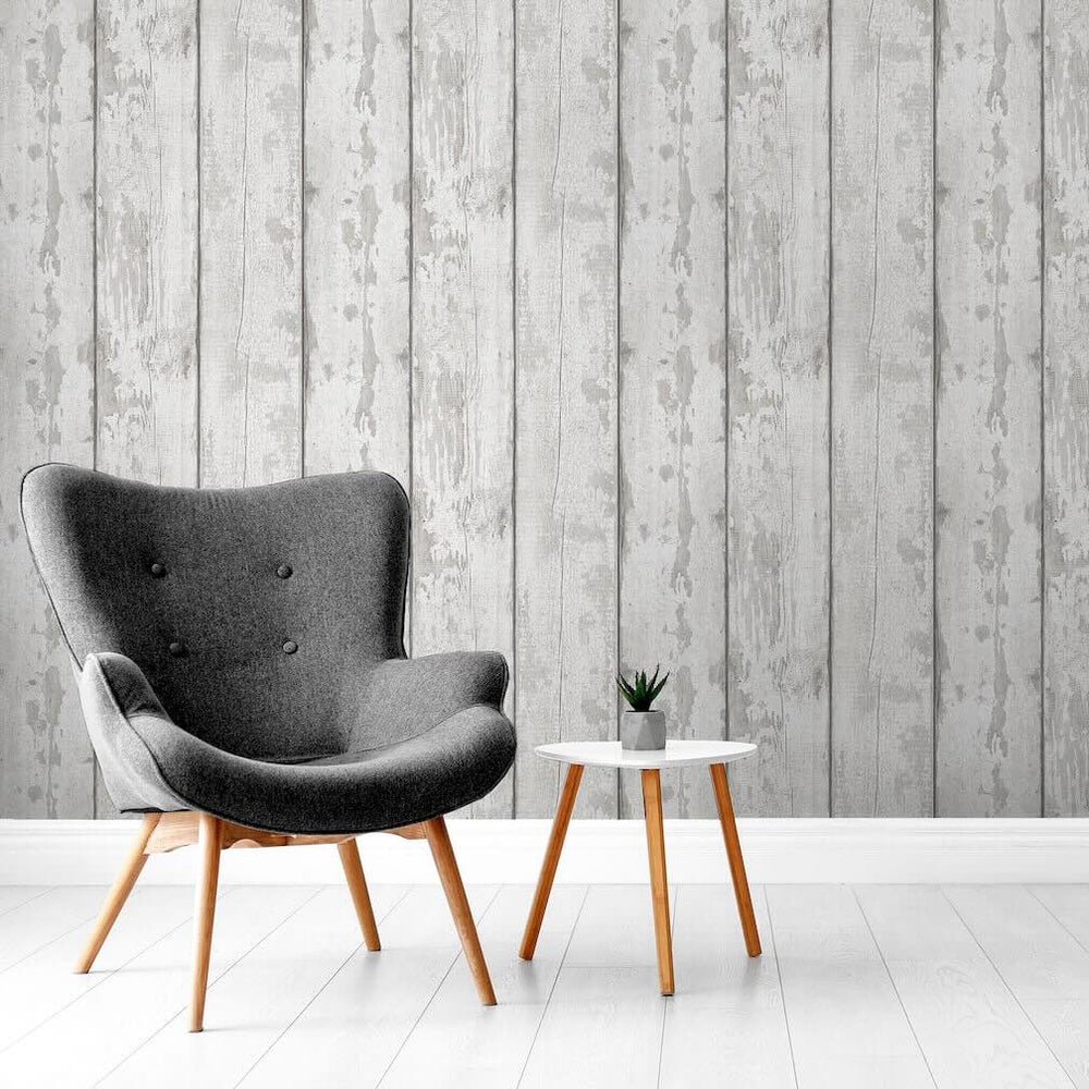  - Arthouse Metallic Washed Wood Grey/Silver Wallpaper - 908501 - Decor Warehouse