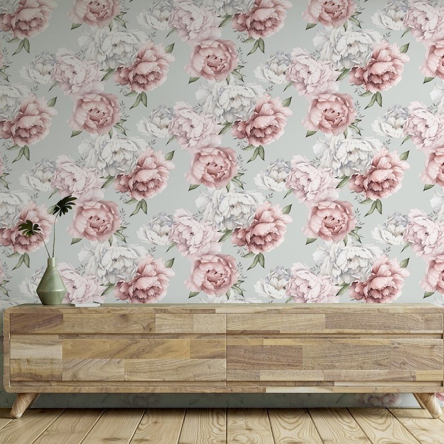 251908 - Arthouse - Arthouse Mixed Peonies Mint Wallpaper - Decor Warehouse
