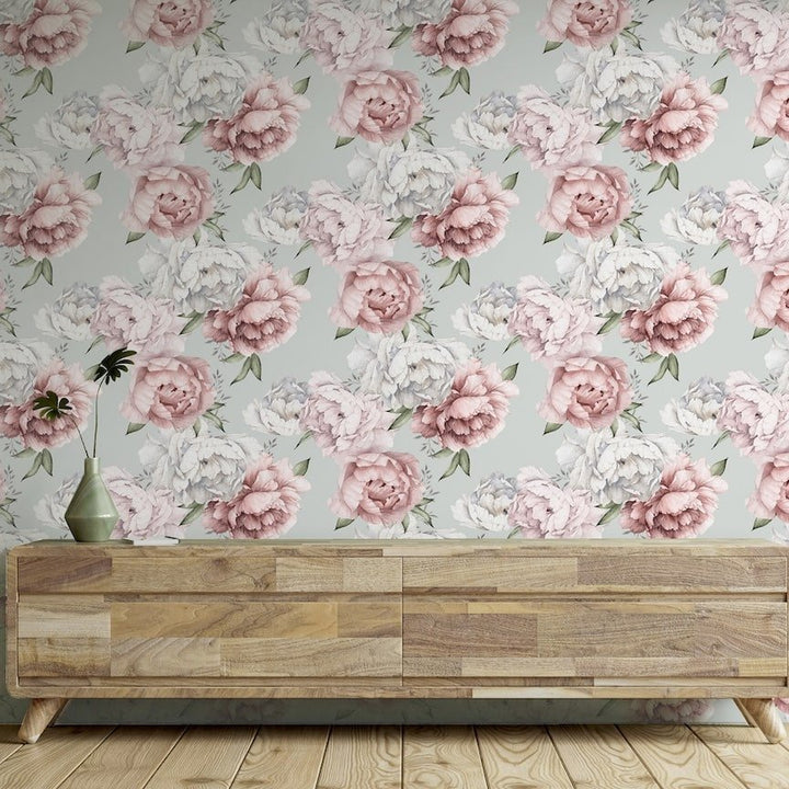 251908 - Arthouse - Arthouse Mixed Peonies Mint Wallpaper - Decor Warehouse