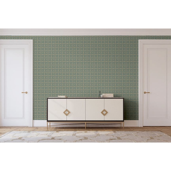  - Arthouse Moorish Mosaic Deep Teal / Gold Wallpaper - 100111AH - Decor Warehouse