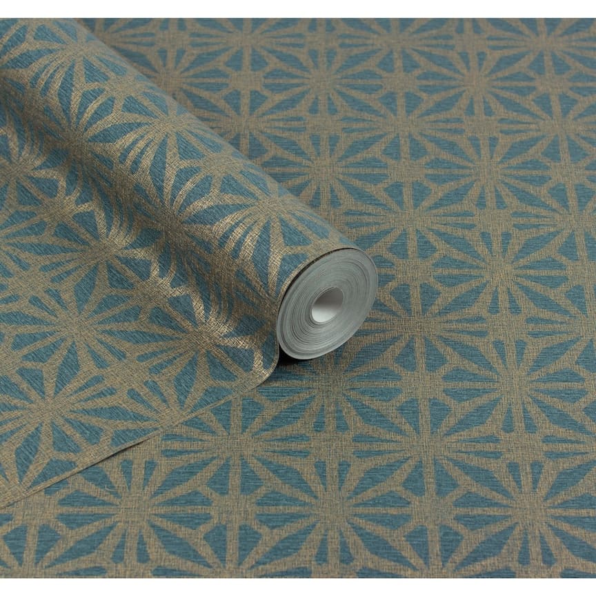  - Arthouse Moorish Mosaic Deep Teal / Gold Wallpaper - 100111AH - Decor Warehouse